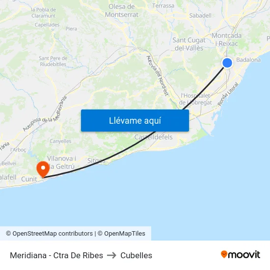 Meridiana - Ctra De Ribes to Cubelles map