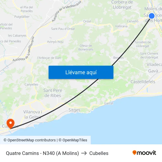 Quatre Camins - N340 (A Molins) to Cubelles map