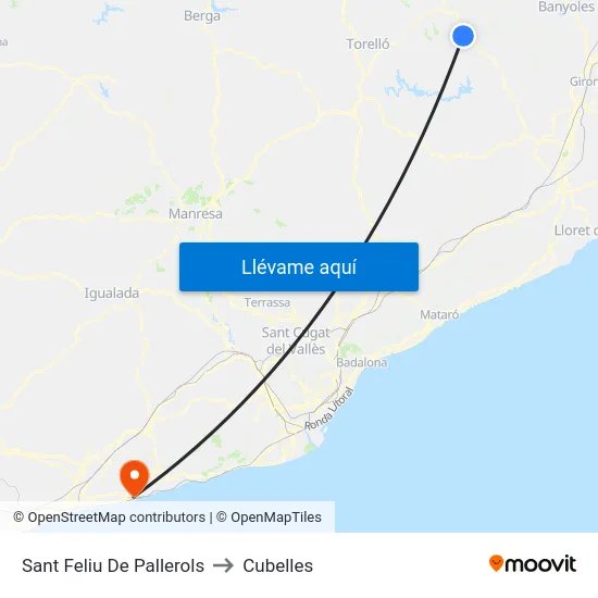 Sant Feliu De Pallerols to Cubelles map