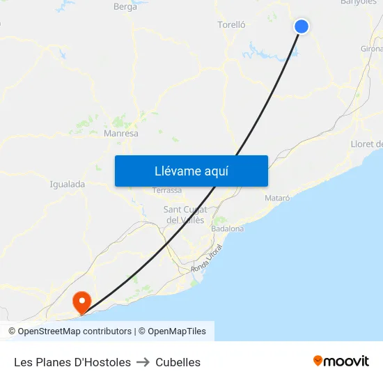 Les Planes D'Hostoles to Cubelles map