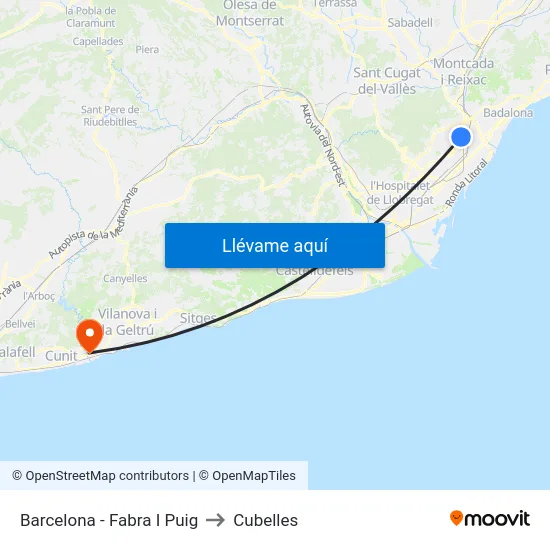 Barcelona - Fabra I Puig to Cubelles map