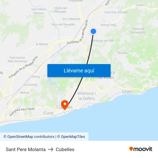 Sant Pere Molanta to Cubelles map