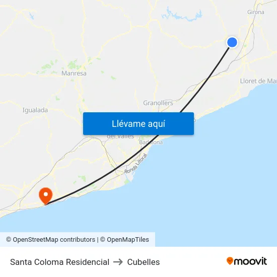 Santa Coloma Residencial to Cubelles map