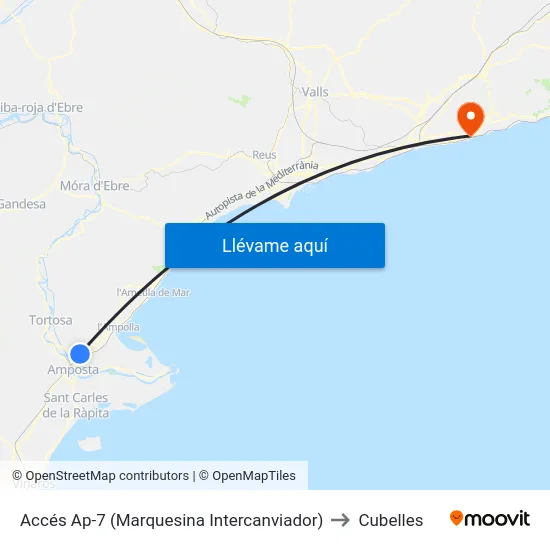 Accés Ap-7 (Marquesina Intercanviador) to Cubelles map