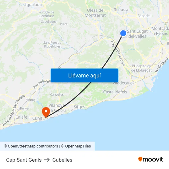 Cap Sant Genís to Cubelles map