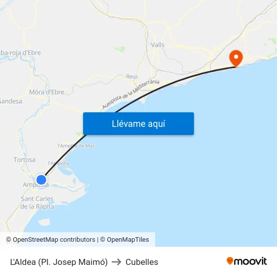 L'Aldea (Pl. Josep Maimó) to Cubelles map