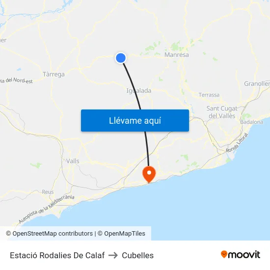 Estació Rodalies De Calaf to Cubelles map