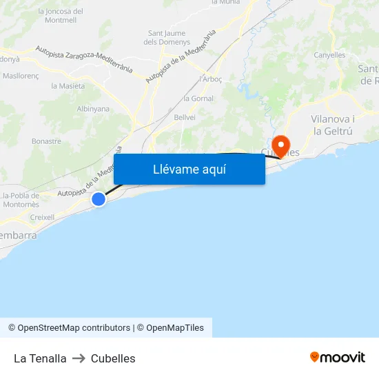 La Tenalla to Cubelles map