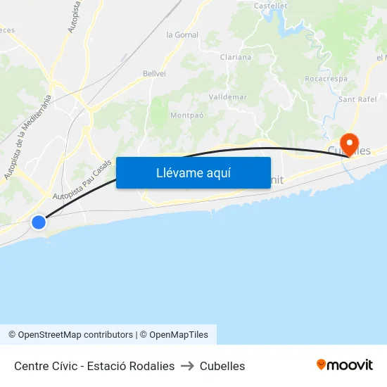 Centre Cívic - Estació Rodalies to Cubelles map