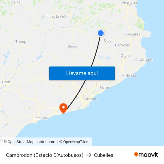 Camprodon  (Estació D’Autobusos) to Cubelles map