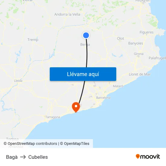 Bagà to Cubelles map