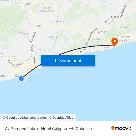 Av Pompeu Fabra - Hotel Calypso to Cubelles map