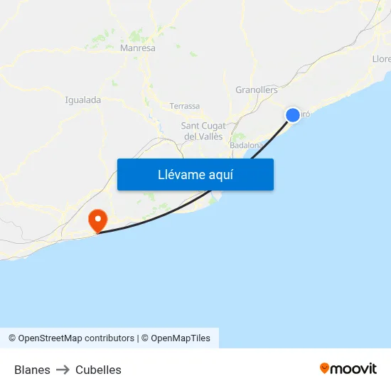 Blanes to Cubelles map