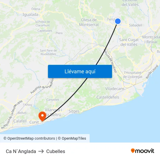 Ca N`Anglada to Cubelles map