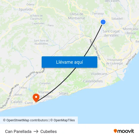 Can Parellada to Cubelles map