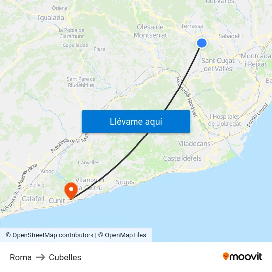 Roma to Cubelles map