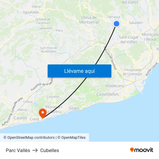 Parc Vallès to Cubelles map