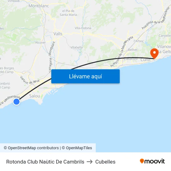 Rotonda Club Naùtic De Cambrils to Cubelles map