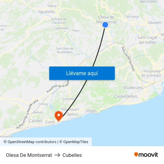 Olesa De Montserrat to Cubelles map