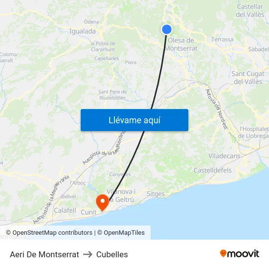 Aeri De Montserrat to Cubelles map