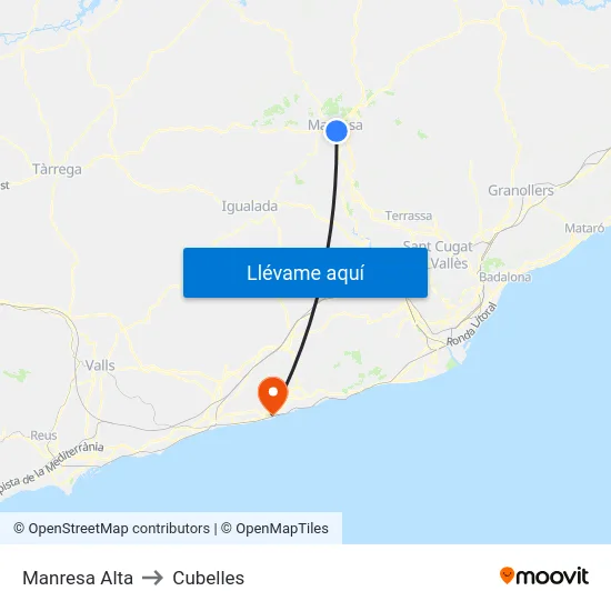 Manresa Alta to Cubelles map
