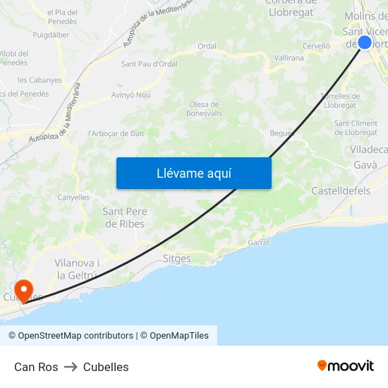 Can Ros to Cubelles map