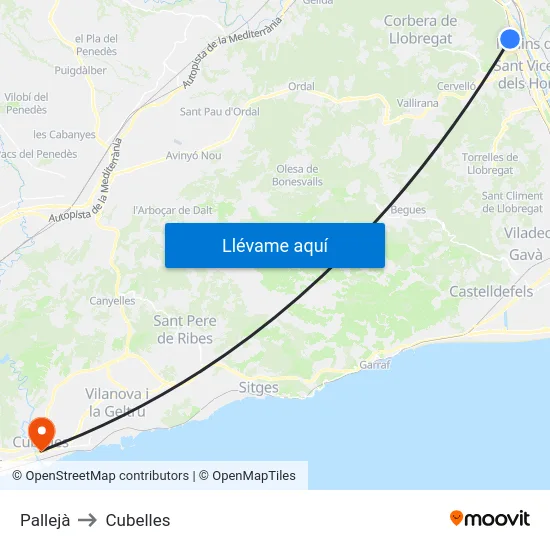 Pallejà to Cubelles map