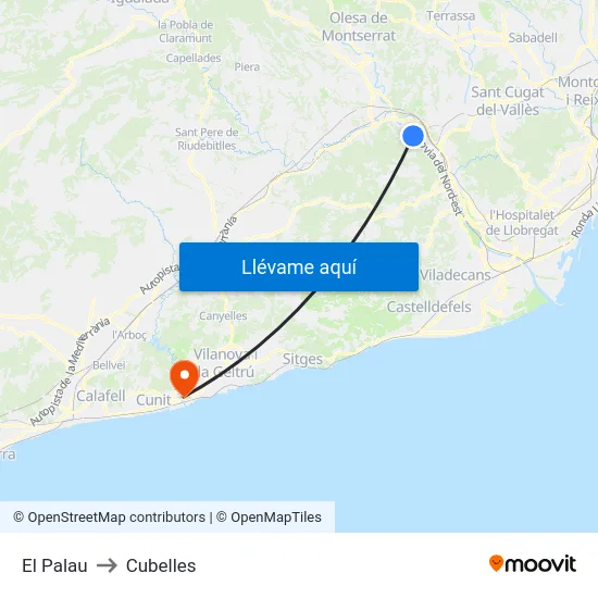El Palau to Cubelles map