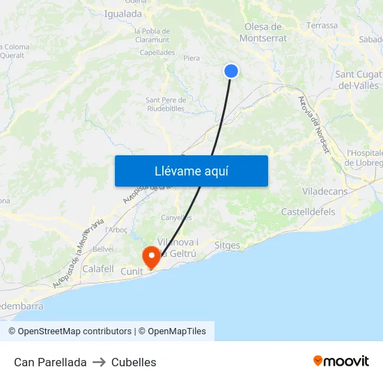 Can Parellada to Cubelles map