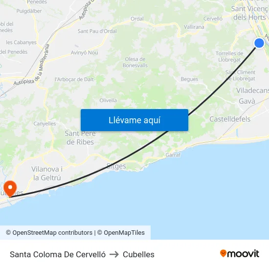 Santa Coloma De Cervelló to Cubelles map