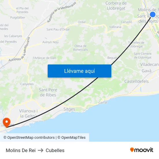Molins De Rei to Cubelles map