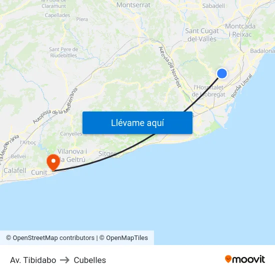 Av. Tibidabo to Cubelles map