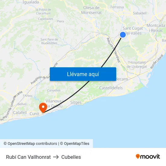 Rubí Can Vallhonrat to Cubelles map