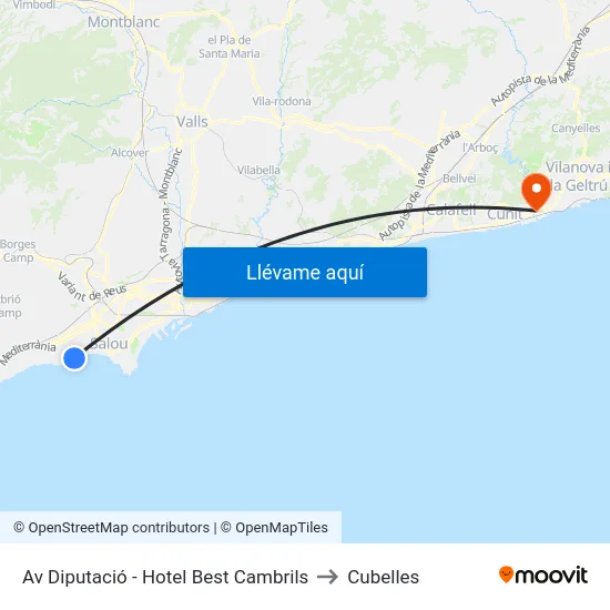 Av Diputació - Hotel Best Cambrils to Cubelles map