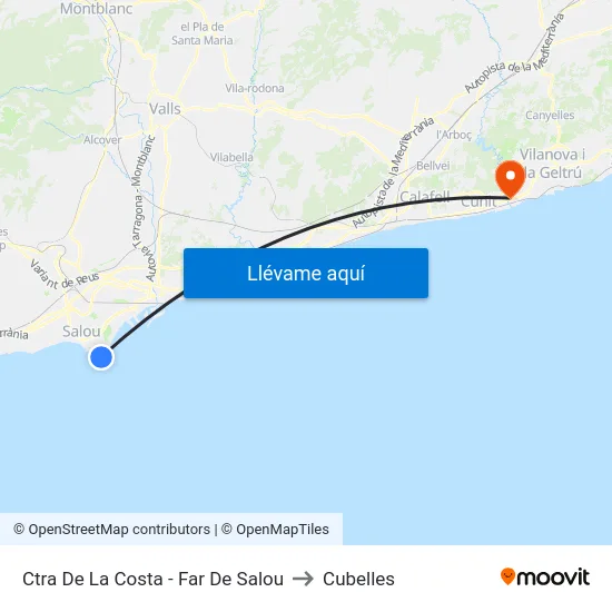 Ctra De La Costa - Far De Salou to Cubelles map