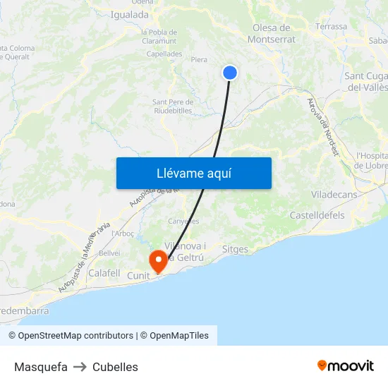 Masquefa to Cubelles map