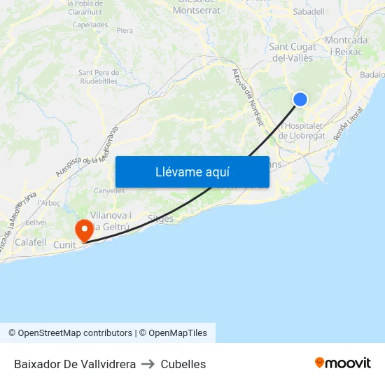 Baixador De Vallvidrera to Cubelles map