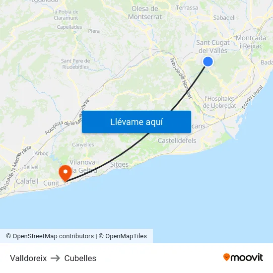 Valldoreix to Cubelles map