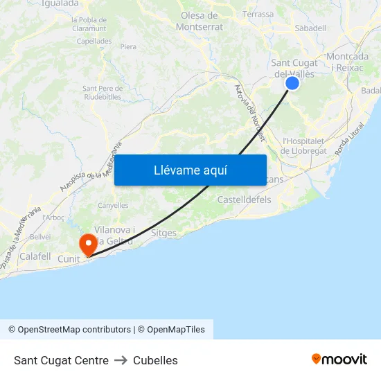 Sant Cugat Centre to Cubelles map