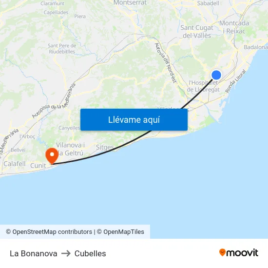 La Bonanova to Cubelles map
