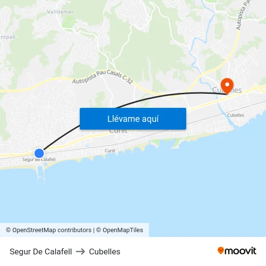 Segur De Calafell to Cubelles map
