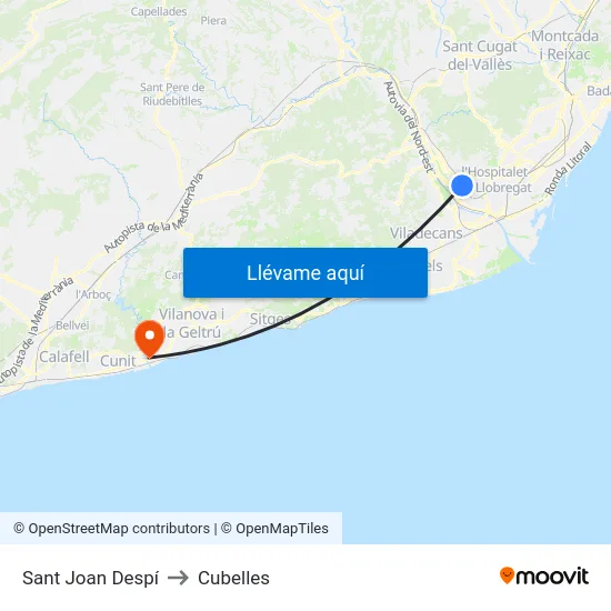 Sant Joan Despí to Cubelles map