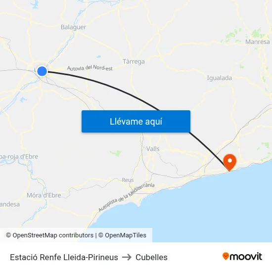 Estació Renfe Lleida-Pirineus to Cubelles map