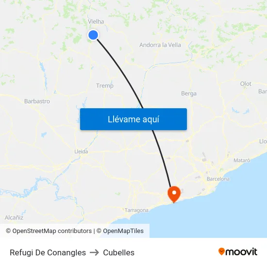 Refugi De Conangles to Cubelles map