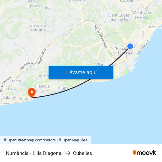 Numància - L'Illa Diagonal to Cubelles map