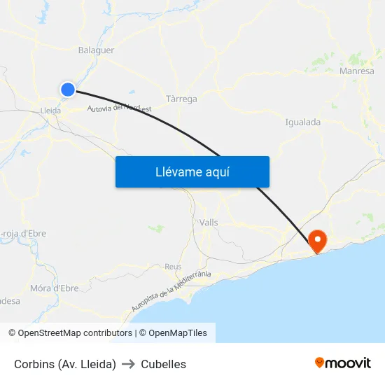 Corbins (Av. Lleida) to Cubelles map