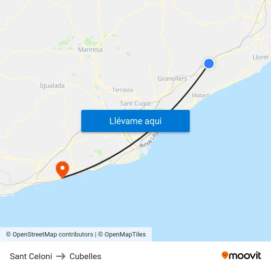Sant Celoni to Cubelles map