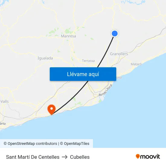 Sant Martí De Centelles to Cubelles map