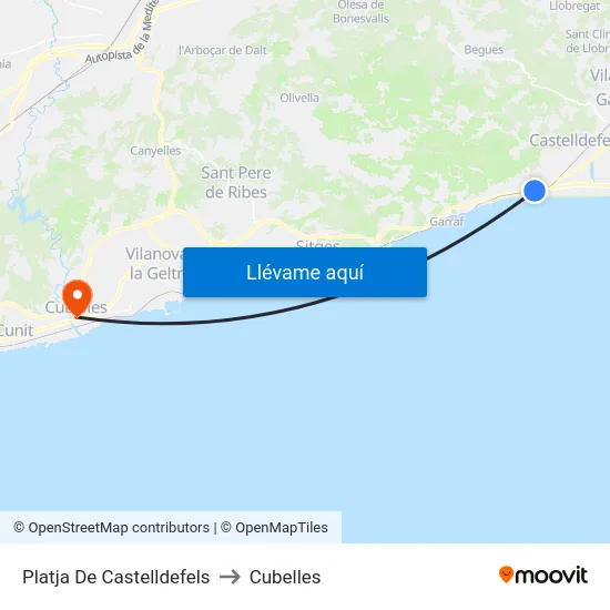 Platja De Castelldefels to Cubelles map