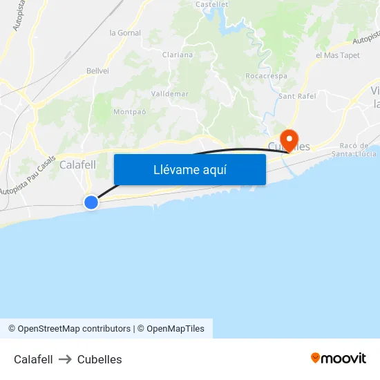 Calafell to Cubelles map
